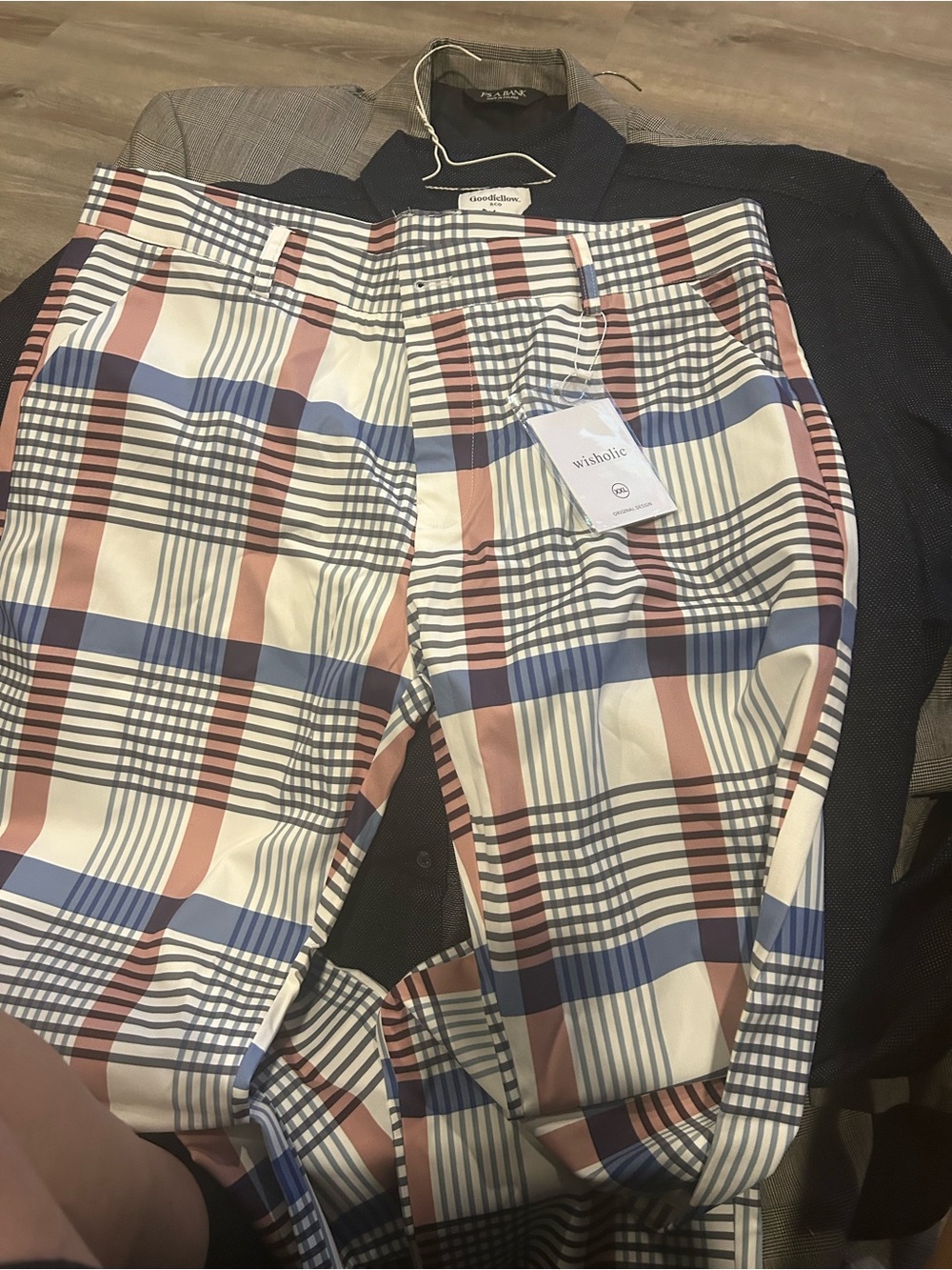 Wisholic Plaid Straight-Leg Pants in Cream, Blue & Rust